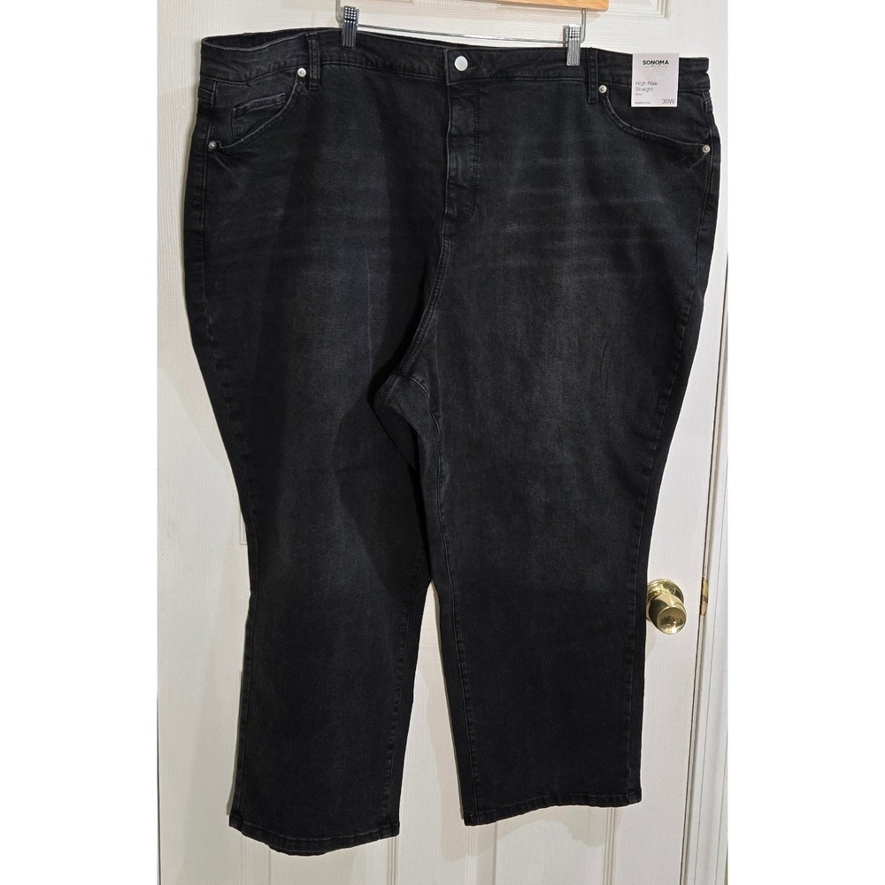 Sonoma Goods For Life Womens High Rise Straight Jeans Black Plus Size 30W NWT